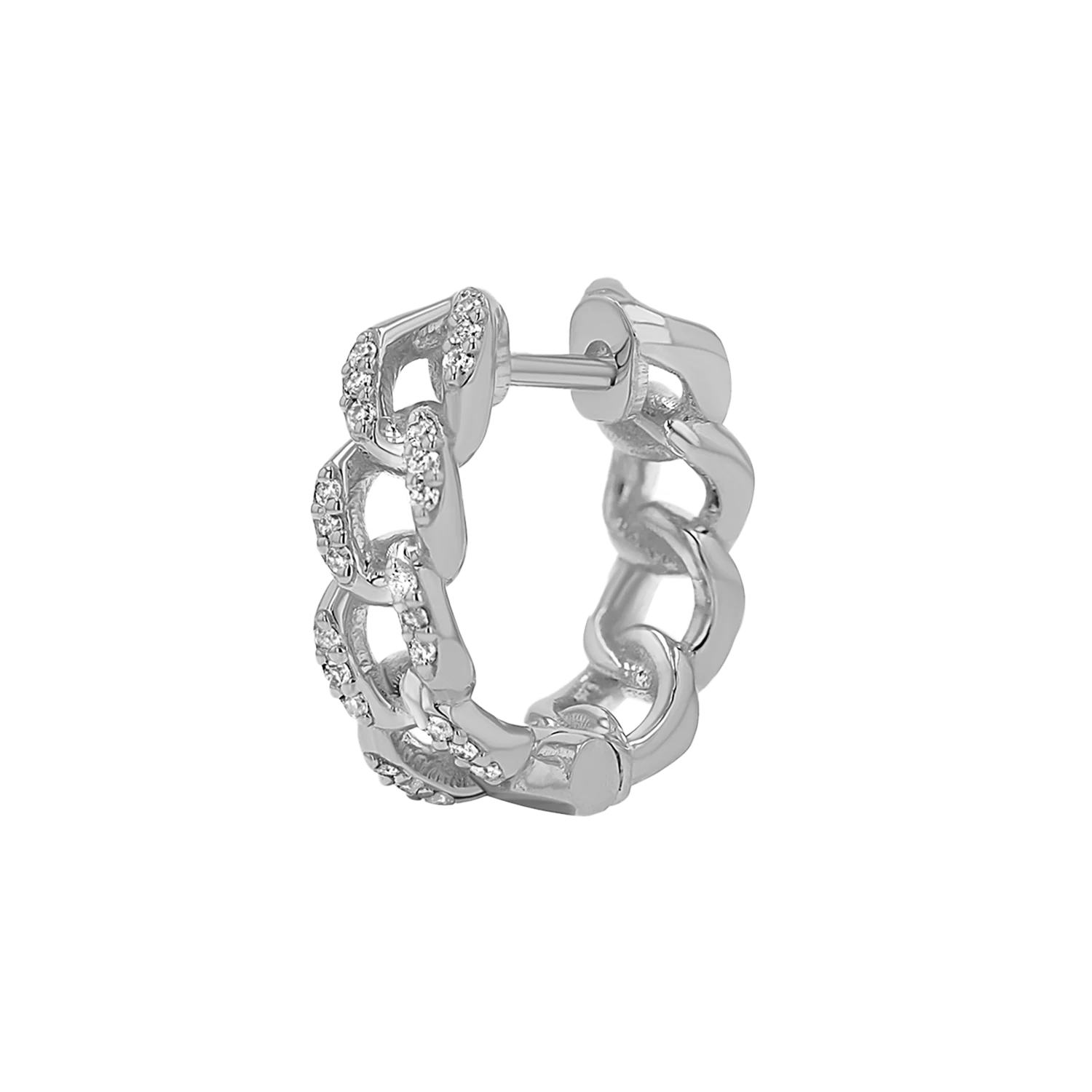 Diamond Cuban Link Huggies Hoop Earrings - Image 5