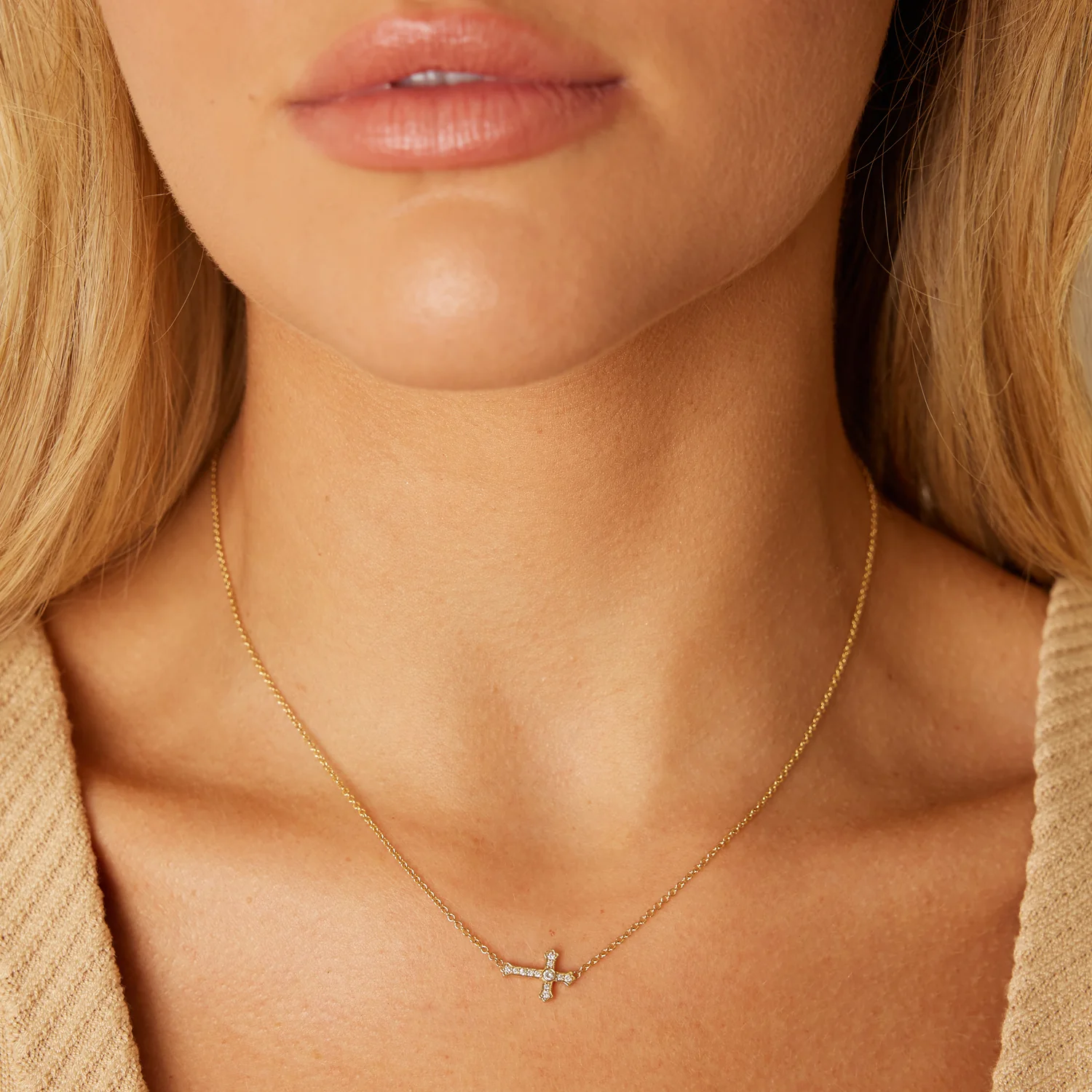 Diamond Sideways Cross Necklace - Image 6