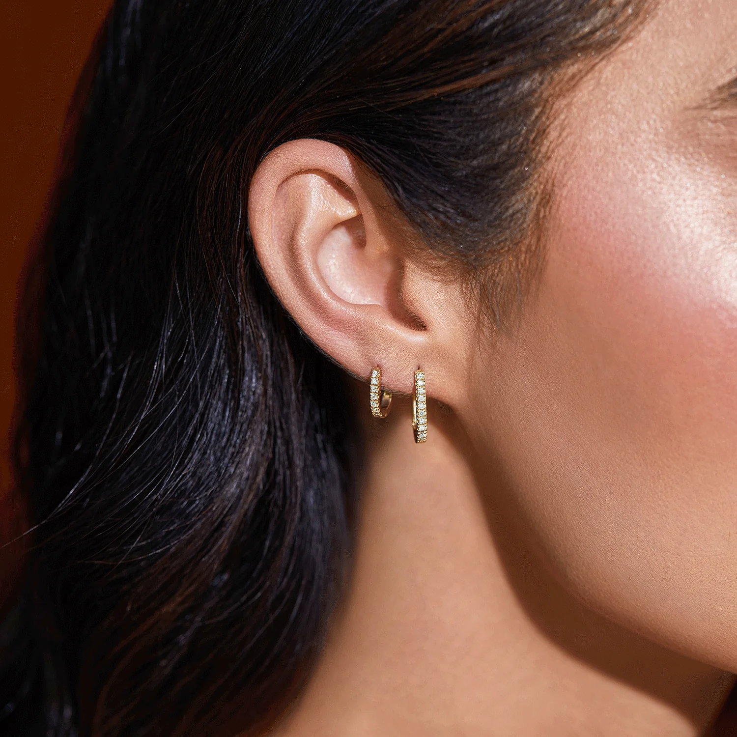 Petite Diamond U-Pave Paper Clip Huggie Earrings - Image 9