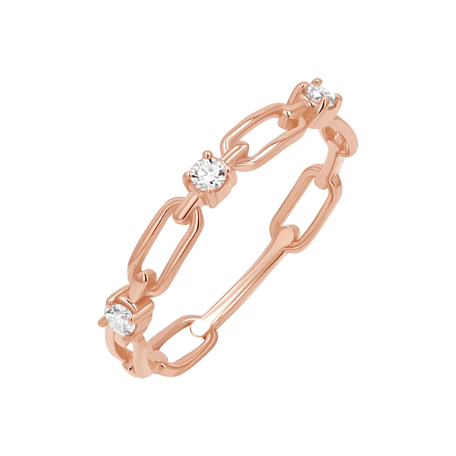 Three Diamond Paper Clip Link Ring - Image 3