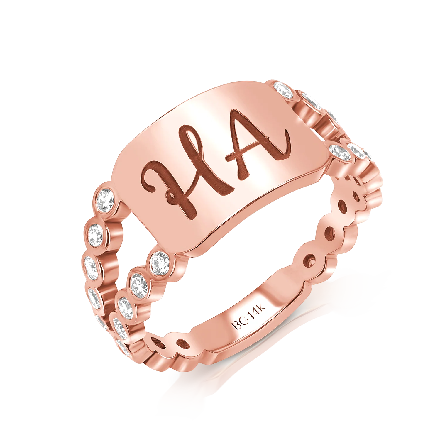 Bubble Diamond Bezel Signet Ring - Image 3