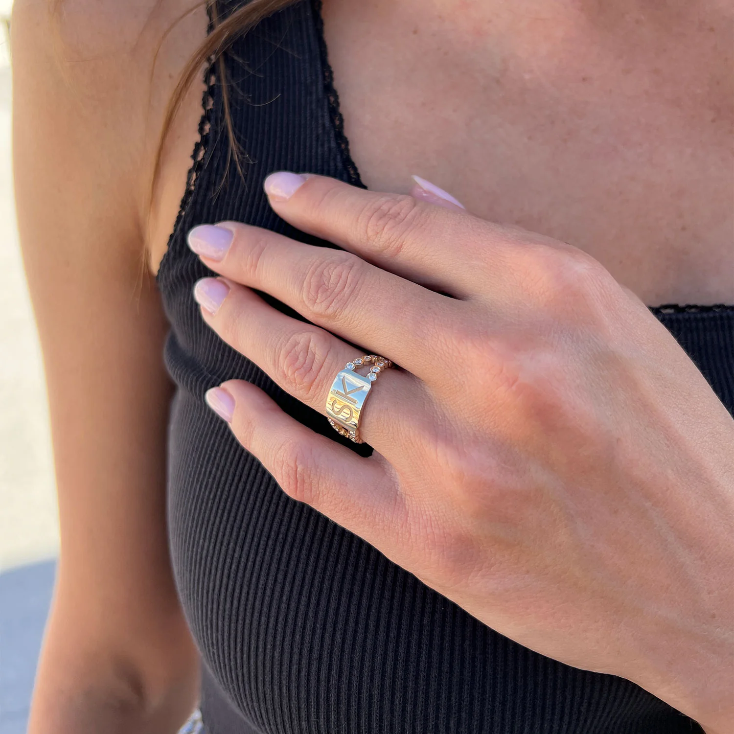 Bubble Diamond Bezel Signet Ring - Image 6