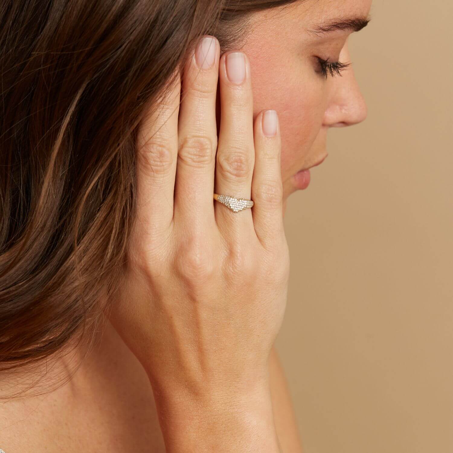 Diamond Heart Pave Signet Ring - Image 5