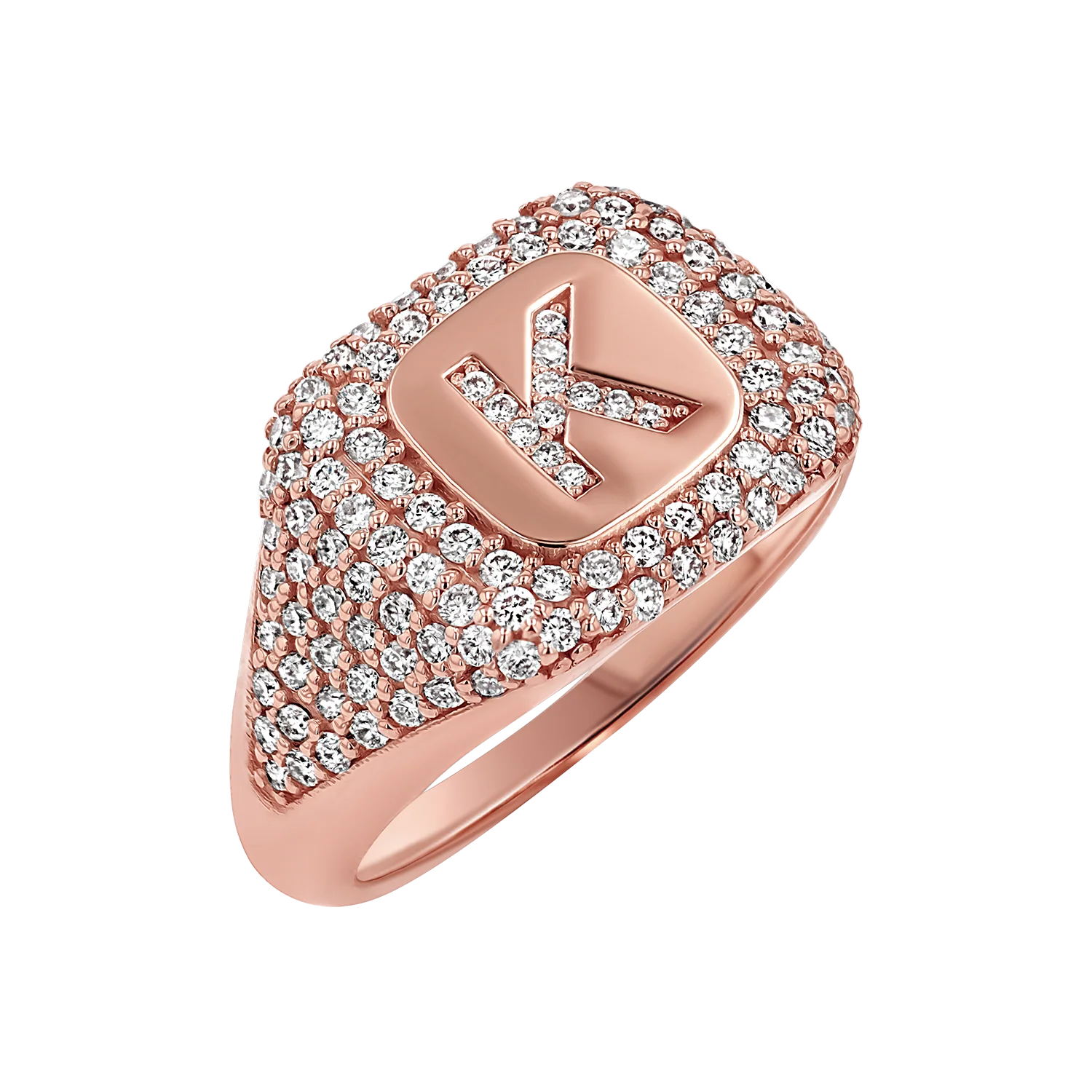 Diamond Pave Initial Signet Ring - Image 3