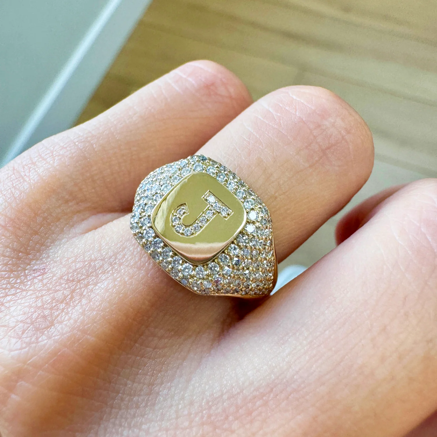 Diamond Pave Initial Signet Ring - Image 6