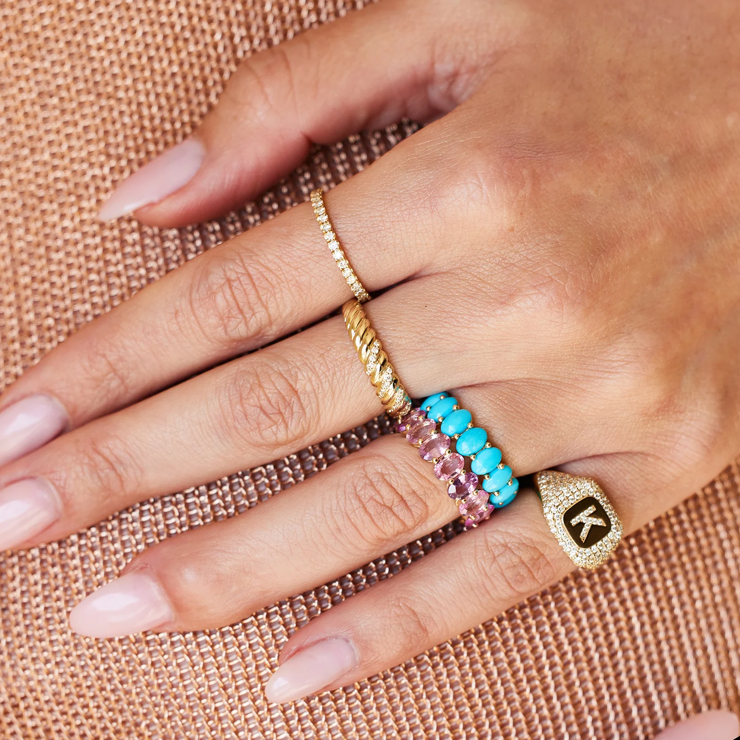 Diamond Pave Initial Signet Ring - Image 7