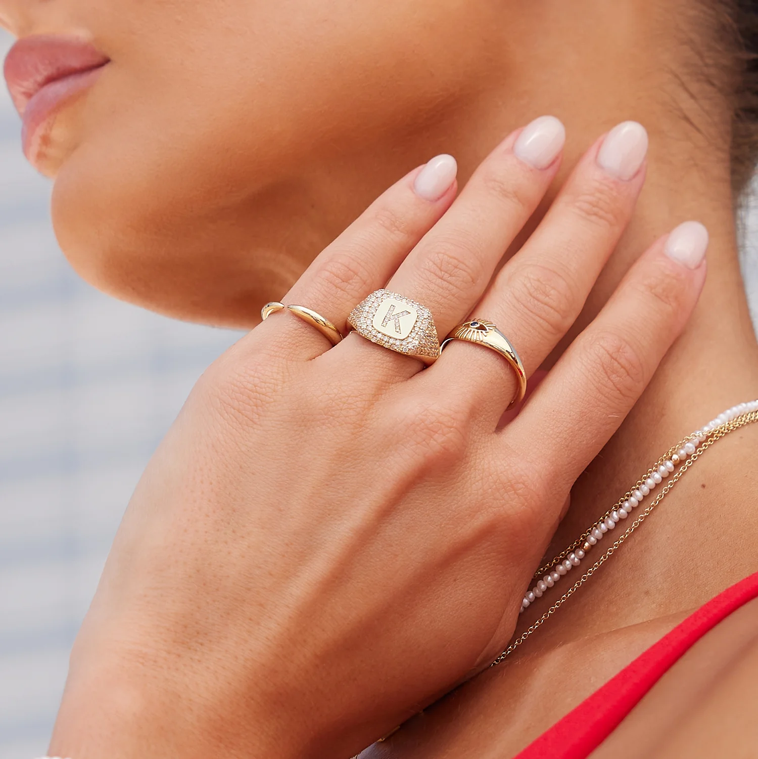 Diamond Pave Initial Signet Ring - Image 8