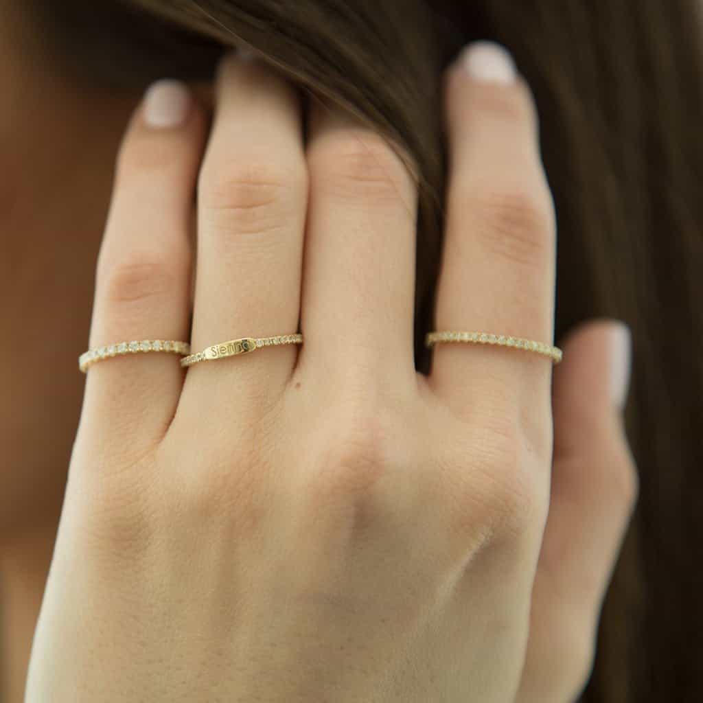 Petite Diamond U-Pave Engraved Ring - Image 8