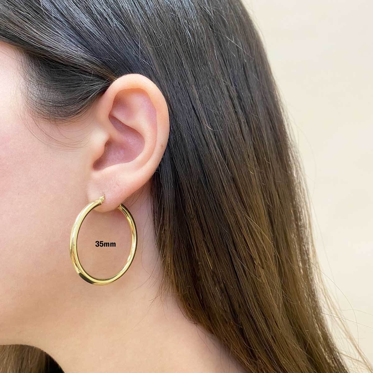 3mm Gold Tube Hoop Earrings - Image 3