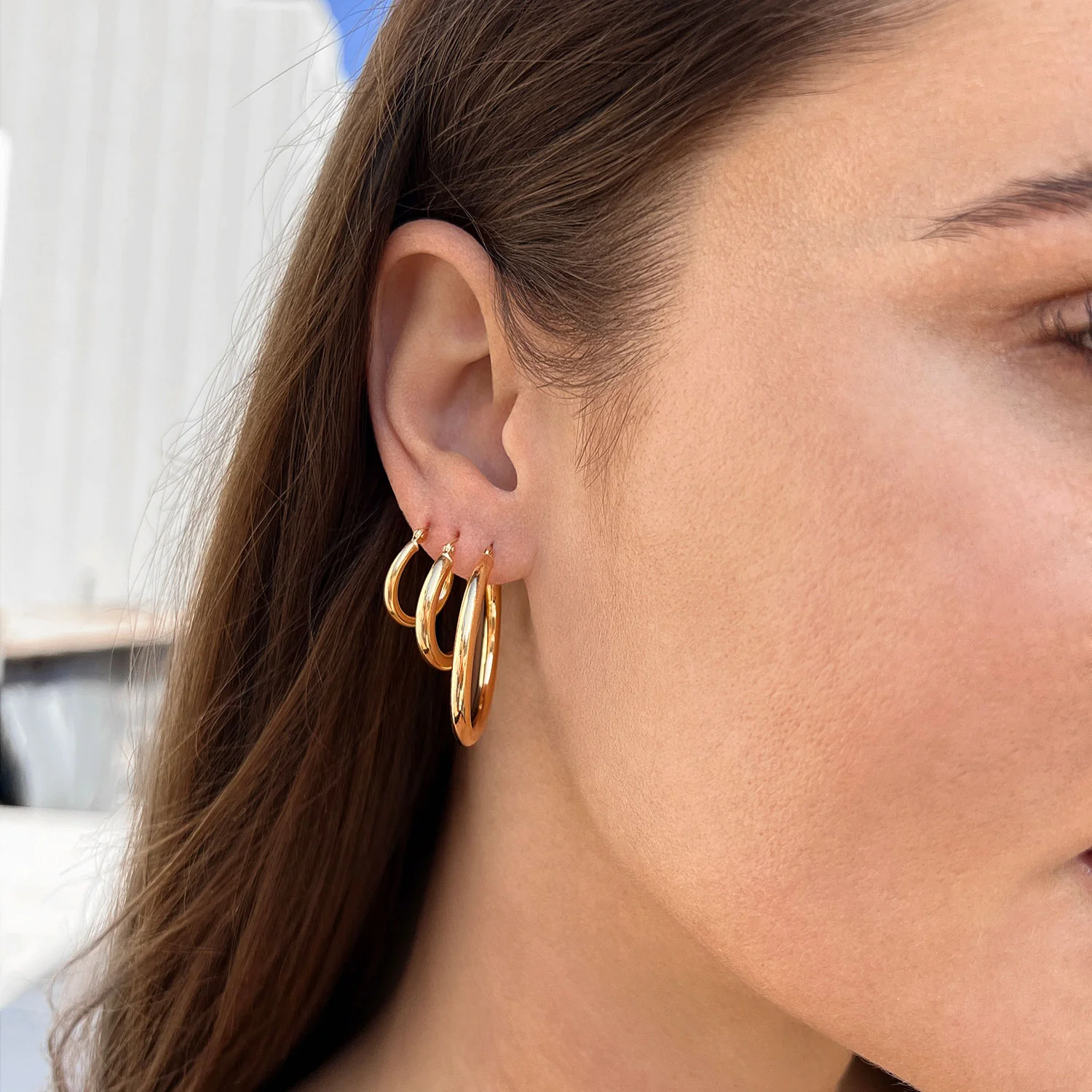 3mm Gold Tube Hoop Earrings - Image 8