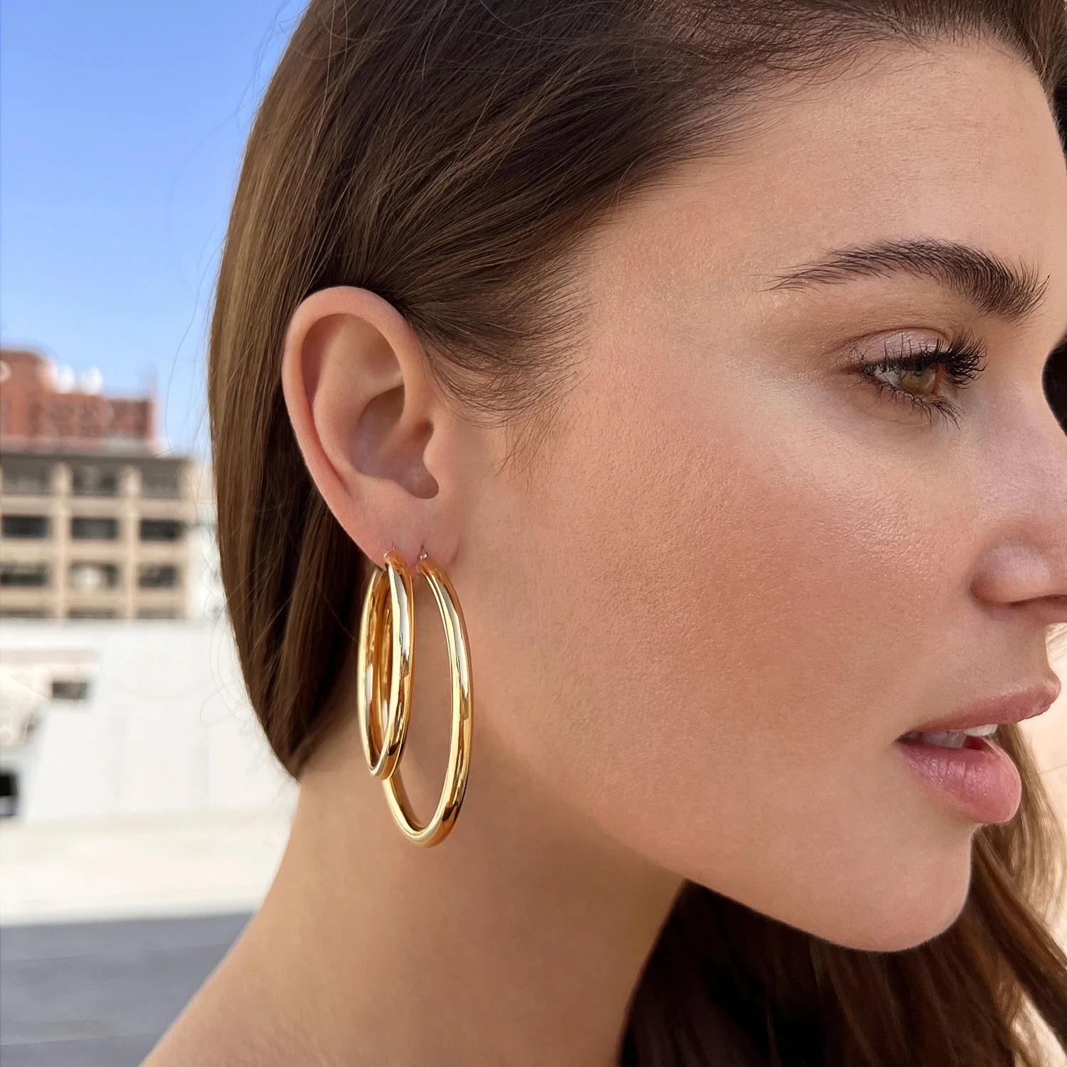 4mm Gold Tube Hoop Earrings - Image 7