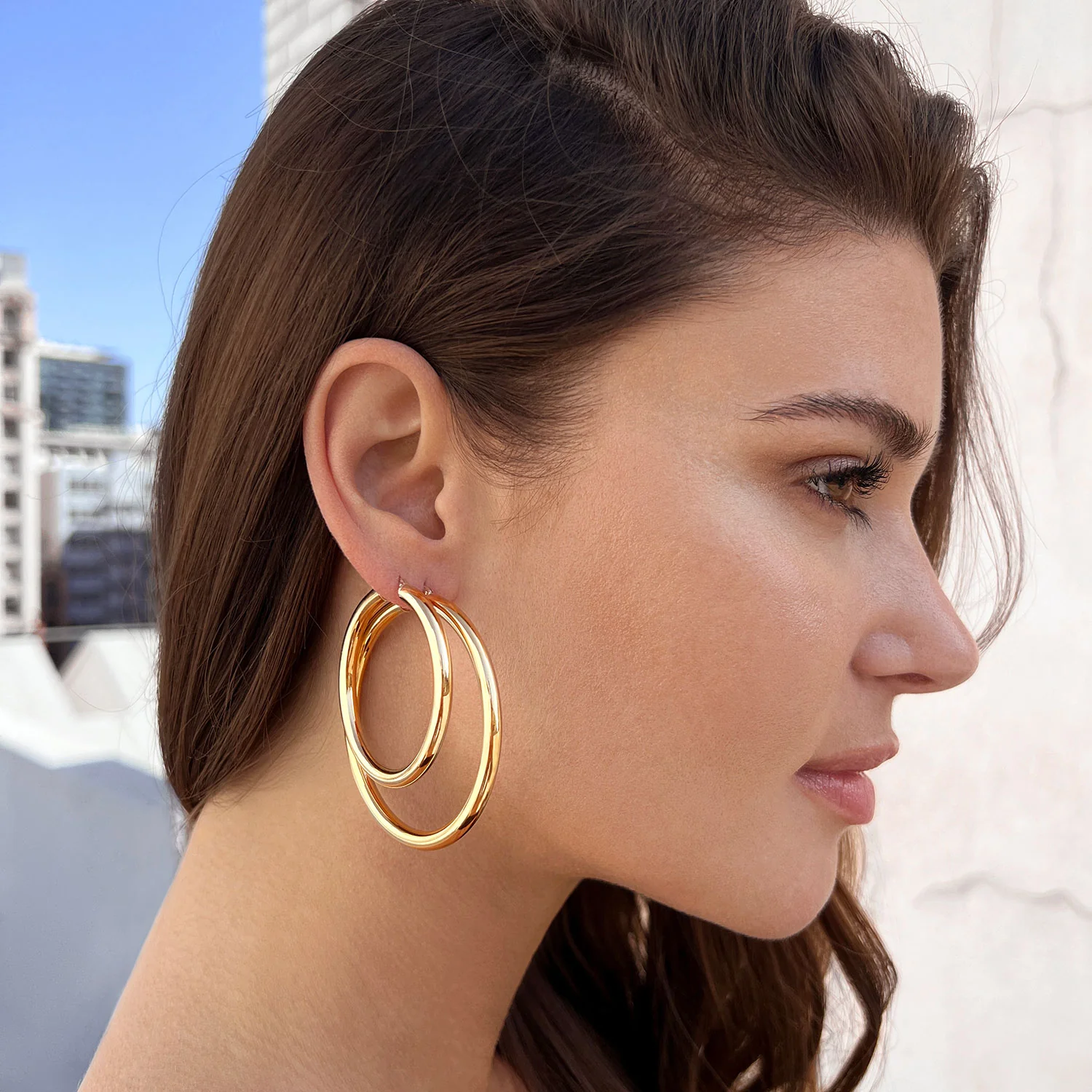 4mm Gold Tube Hoop Earrings - Image 8