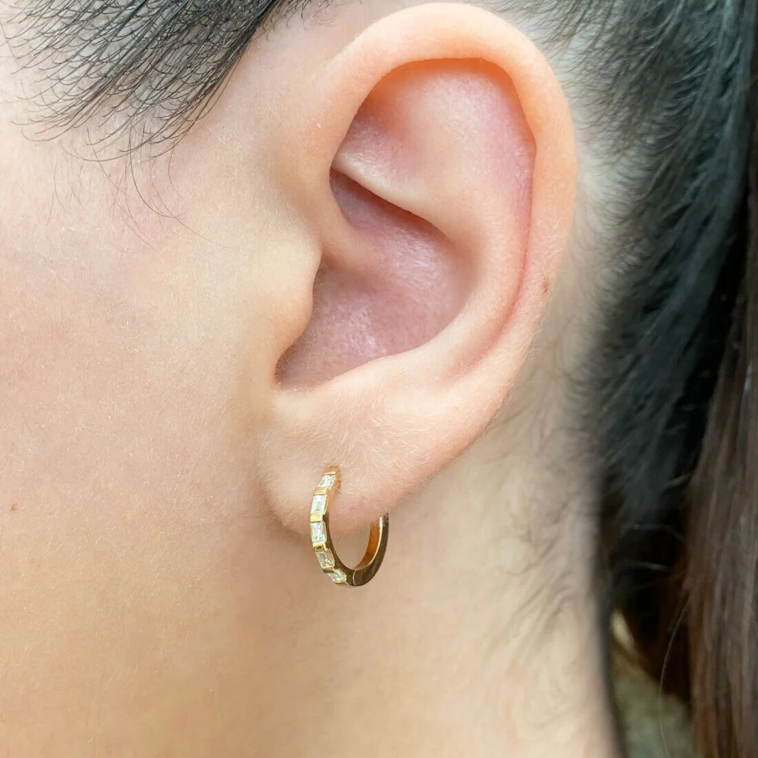 Baguette Huggies Hoop Earrings - Image 5