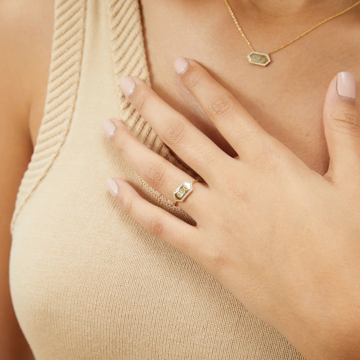 Diamond Hex Engravable Tag Ring - Image 6