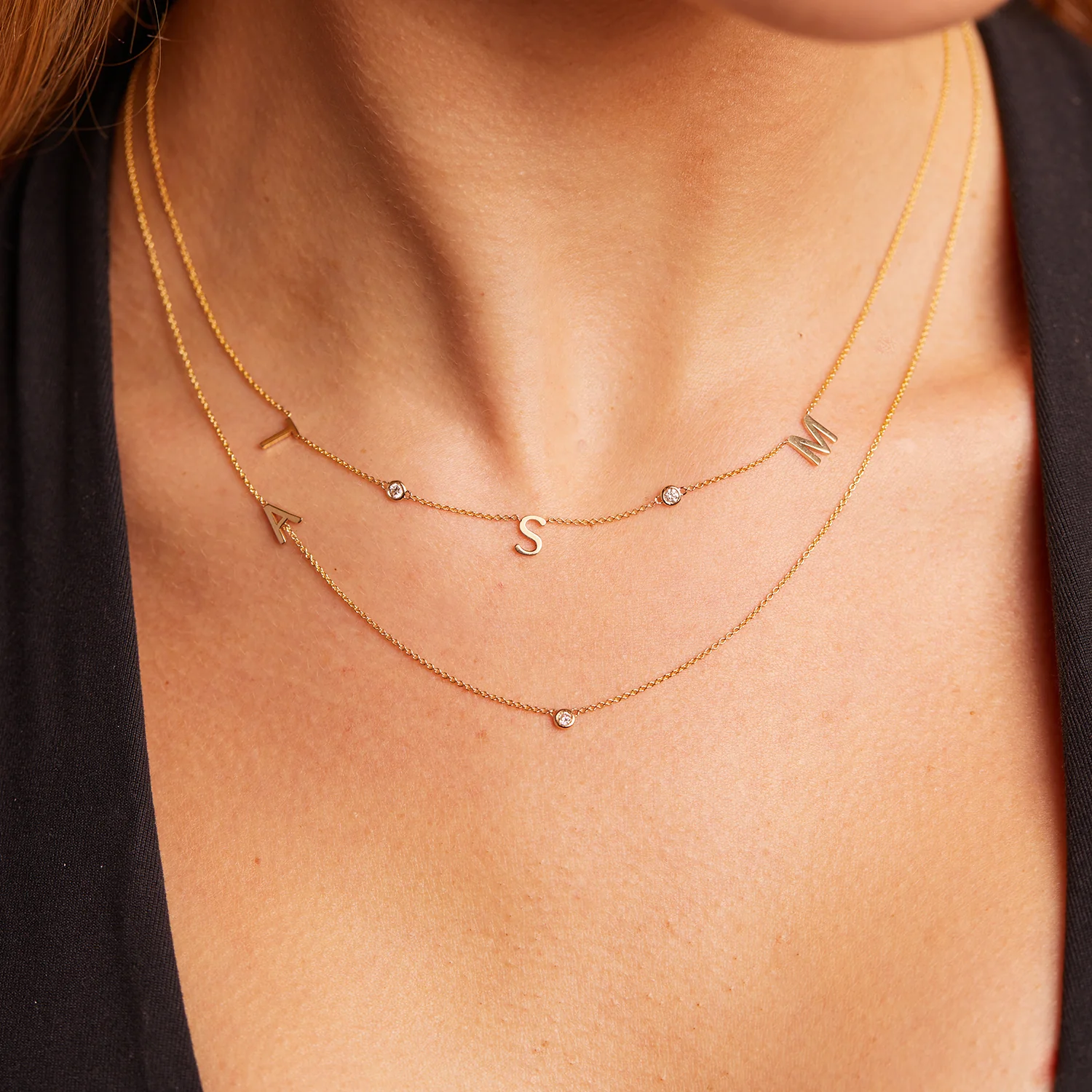 Single Letter Diamond Bezel Necklace - Image 5