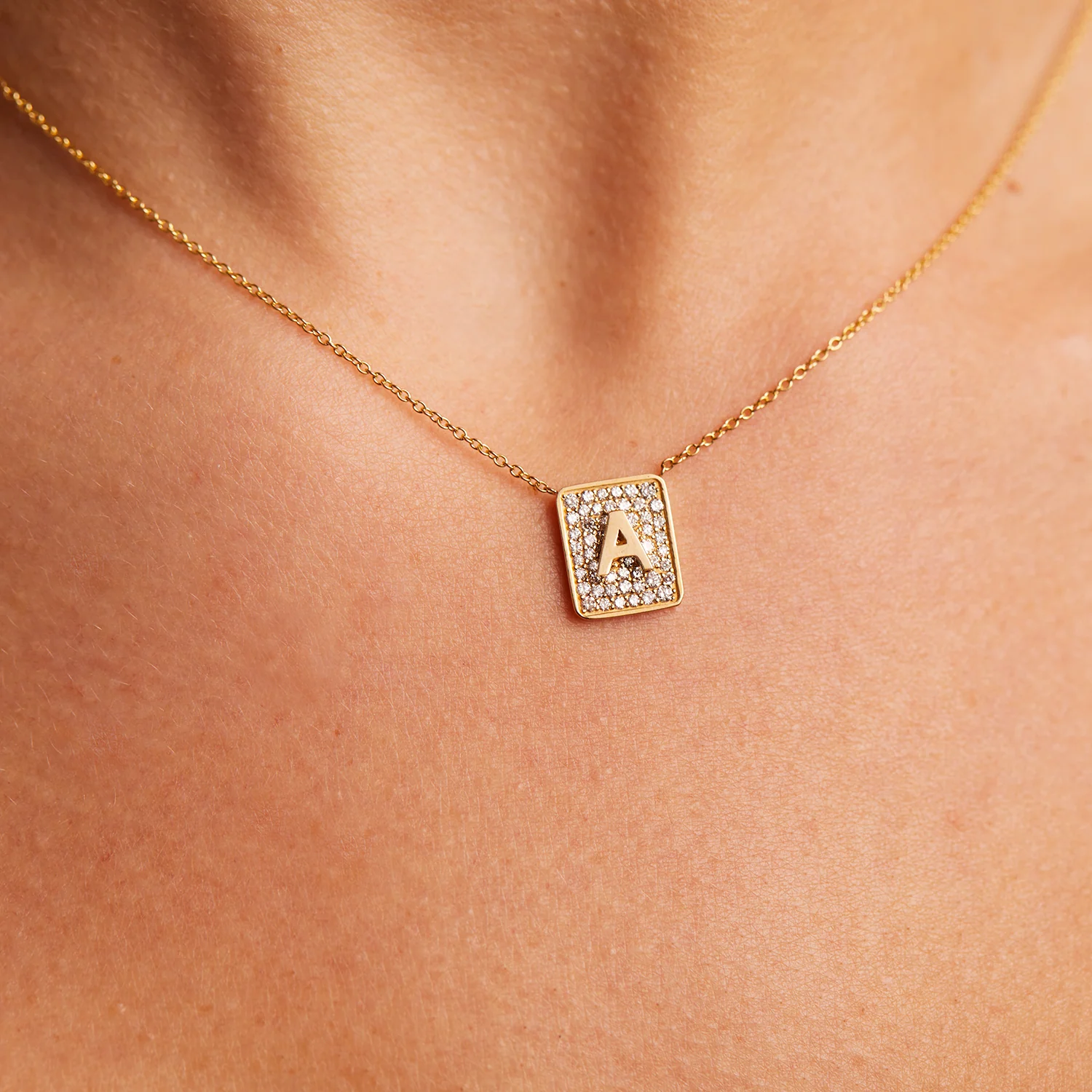 Square Diamond Initial Necklace - Image 5